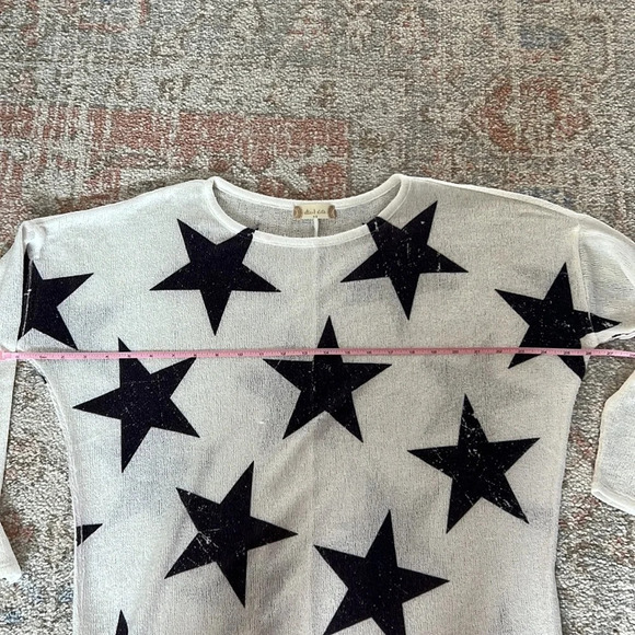 Star Print Long Sleeve Sweater Top Memorial Day 4th of July Starry Oversized - Picture 10 of 11